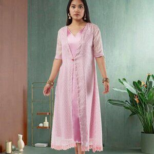 Pink Silver Layered Indo Western Dress | Muvvas Boutique